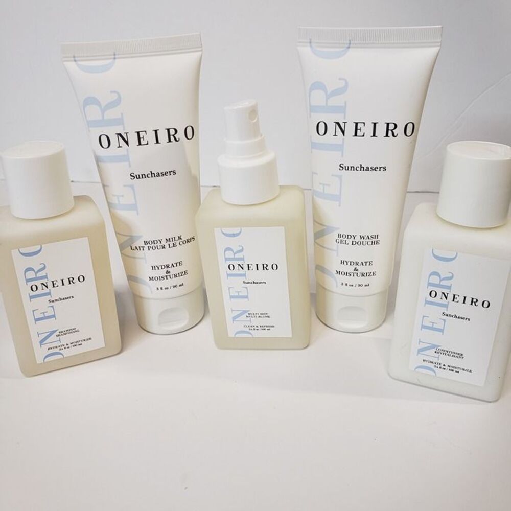 New Oneiro Sunchasers Kit With Clutch Travel Shampoo Lotion Body Milk Lot of 5
